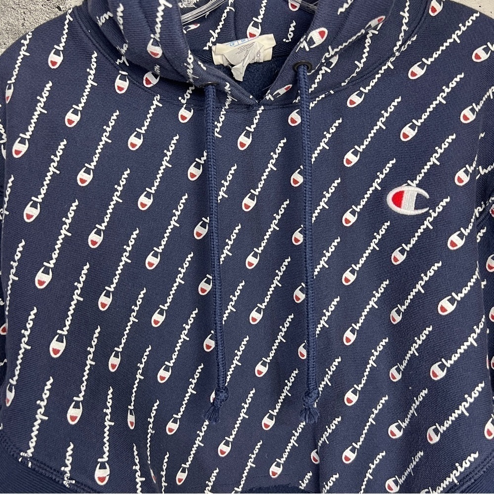 Champion Reverse Weave All Over Print Logo Cropped Hoodie Size Small - Picture 10 of 12